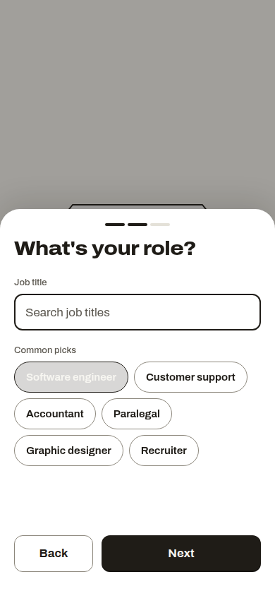 The current role question with Software engineer selected as an illustrative sample.