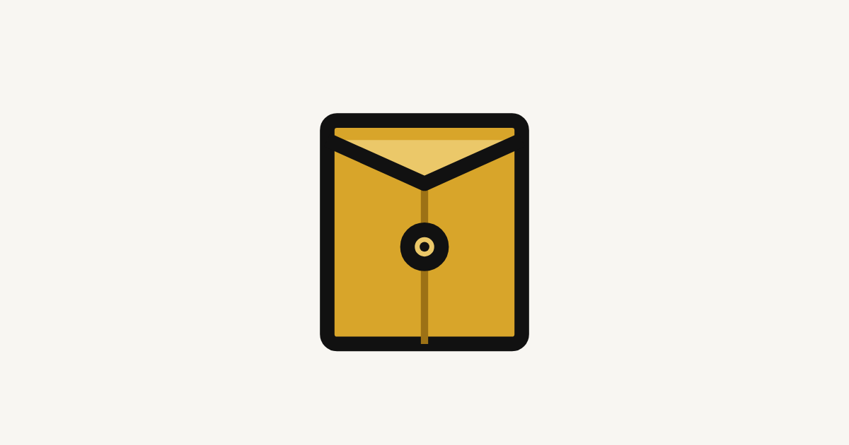 A bold envelope symbol centered on a light landscape background.